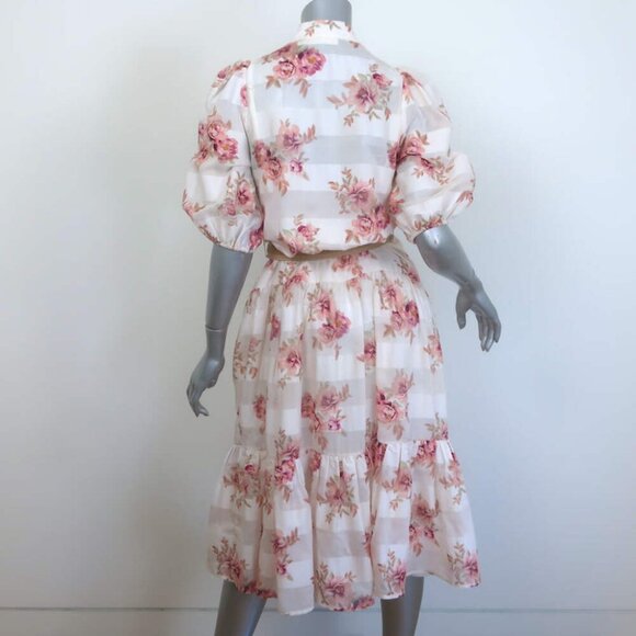 Zimmermann Rosa Striped Belted Tiered Midi Dress Cream Floral Print Size 0 - Picture 6 of 8